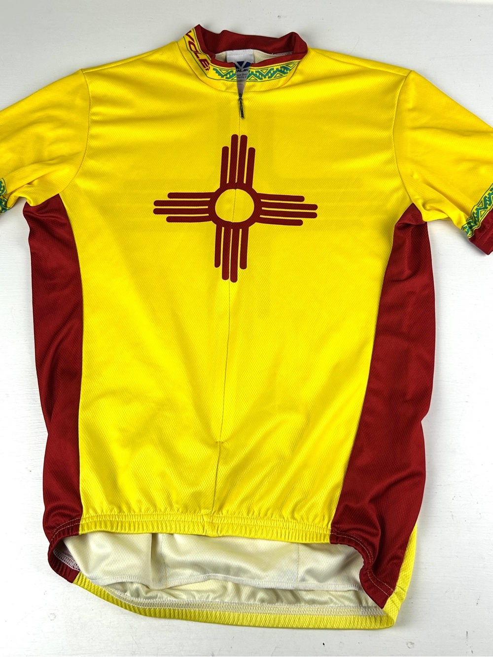 Voler Mens Cycling Racing Jersey 1/2 Zip Yellow And Red Native American Design